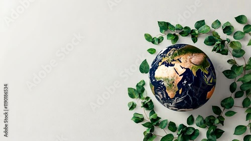 Earth Globe Embraced by Green Leaves Symbol of Nature and Environment