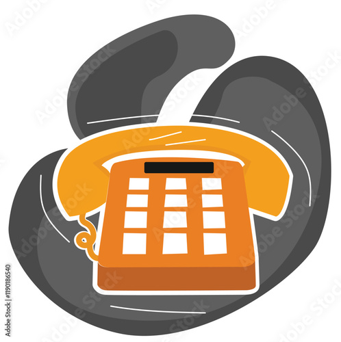 Old landline disk caller yellow telephone with handset and wire in retro,