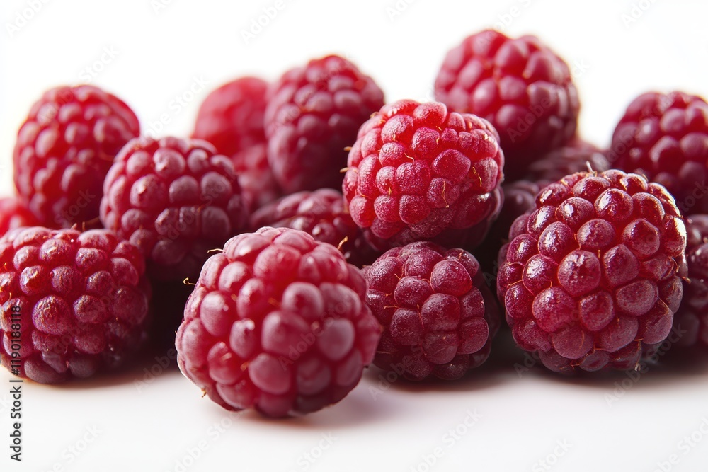 Fresh arafly ripe raspberries arranged elegantly on a clean white surface, highlighting their vibrant color and tempting appearance. Fresh arafly ripe raspberries arranged elegantly on a clean white surface, highlighting their vibrant color and tempting appearance.