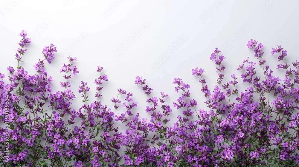 Naklejka premium Purple flowers border on white background.