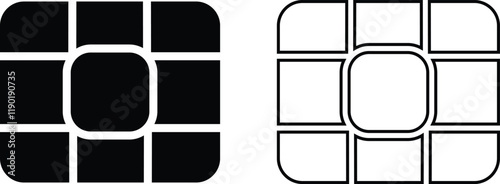 EMV chip icon set. Line, glyph and filled outline, mobile telephone Microchip for bank plastic credit or debit charge or sim card. Digital Nfc technology. Contactless payment at terminals and ATMs.