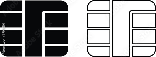 EMV chip icon set. Line, glyph and filled outline, mobile telephone Microchip for bank plastic credit or debit charge or sim card. Digital Nfc technology. Contactless payment at terminals and ATMs.