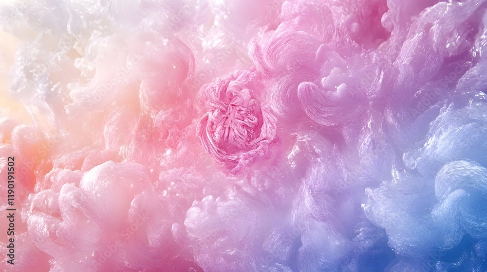 Fototapeta premium Soft Playful Pastel Gradient Fantasy Design with Fluffy Imaginative Textures A Dreamy Serene Composition in Hues of Pink Blue and Violet