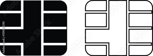 EMV chip icon set. Line, glyph and filled outline, mobile telephone Microchip for bank plastic credit or debit charge or sim card. Digital Nfc technology. Contactless payment at terminals and ATMs.