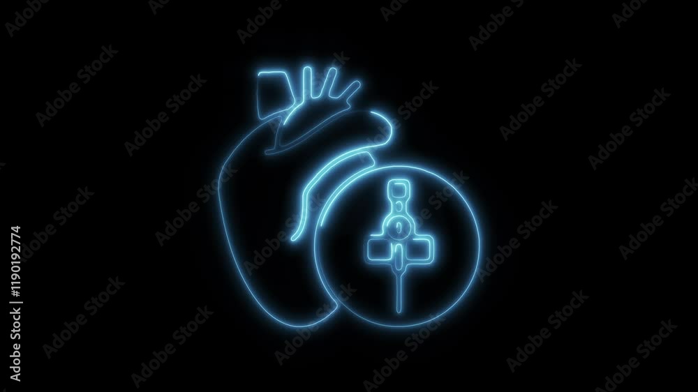 Glowing Neon Cardiac Icon, Heart Health and Cardiovascular Symbol, HD Video Motion Graphic Animation on Black Background Glowing Neon Cardiac Icon, Heart Health and Cardiovascular Symbol, HD Video Motion Graphic Animation on Black Background