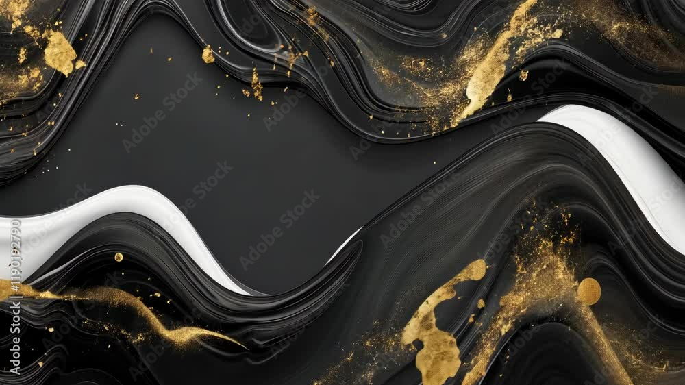 Elegant black and gold abstract design featuring wavy lines and textures for modern decor