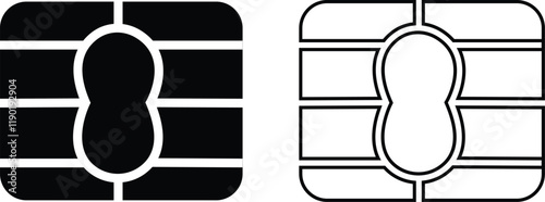 EMV chip icon set. Line, glyph and filled outline, mobile telephone Microchip for bank plastic credit or debit charge or sim card. Digital Nfc technology. Contactless payment at terminals and ATMs.