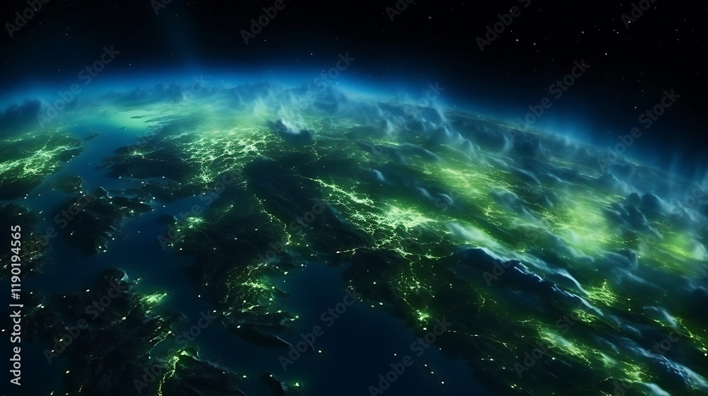 Obraz premium Nighttime Earth Glow Illuminates Coastal Cities and Islands