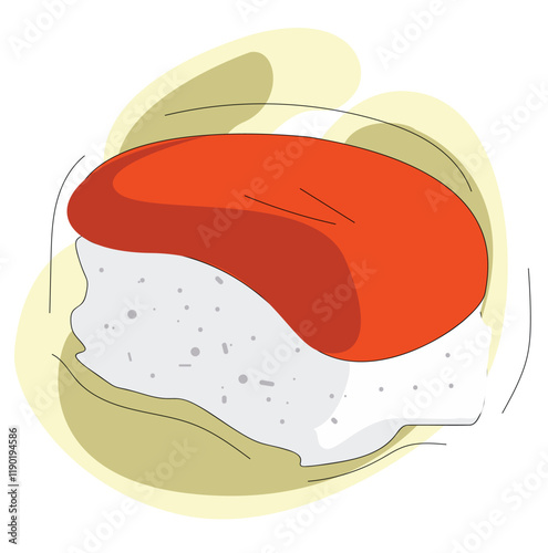 Japanese nigiri sushi roll featuring a topping of tuna fish slice over a bed 