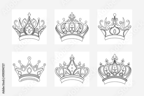 Editable Crown Vector Set - Minimalist Line Art Crown Shapes for Logo Design and Graphic Projects .set of crowns