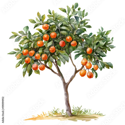 A watercolor drawing of a jujube tree, isolated on a white background. Jujube tree vector.
