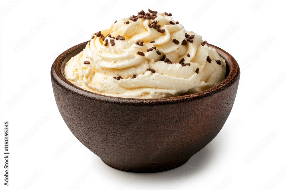A bowl filled with fluffy whipped cream is topped with colorful chocolate sprinkles, creating a delightful and tempting dessert treat. A bowl filled with fluffy whipped cream is topped with colorful chocolate sprinkles, creating a delightful and tempting dessert treat.