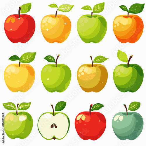 Vector illustration set of apples, fruits for a postcard, sticker