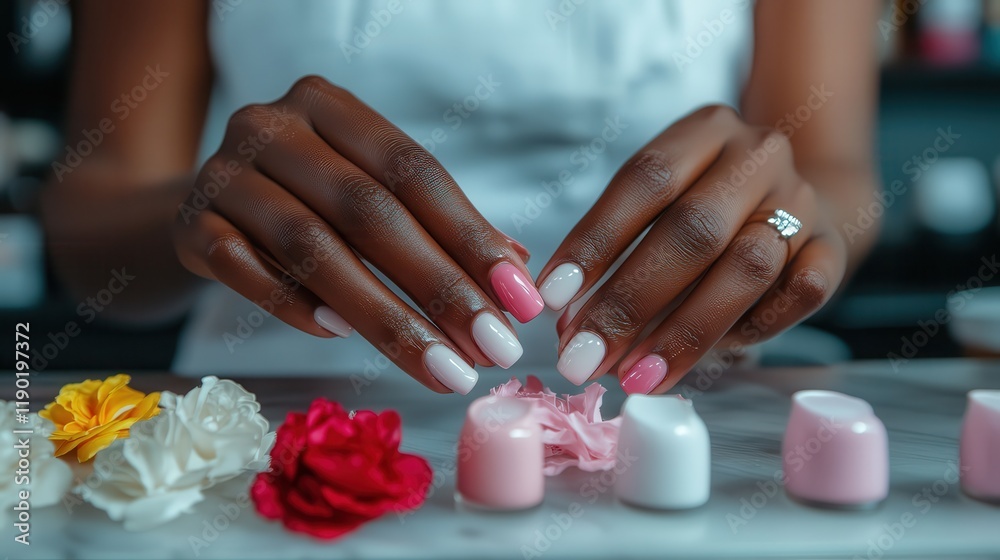 A woman enjoying a manicure at a modern nail salon