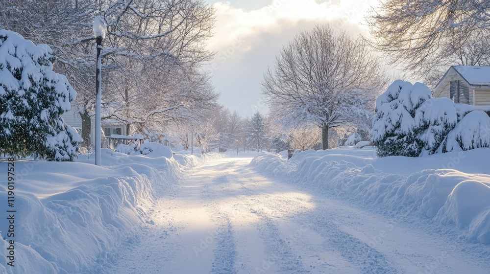 A dramatic winter storm aftermath, showing deep snow drifts with a faint sparkle under a break in the heavy, overcast sky A dramatic winter storm aftermath, showing deep snow drifts with a faint sparkle under a break in the heavy, overcast sky