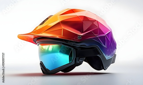 Colorful geometric helmet with goggles. photo