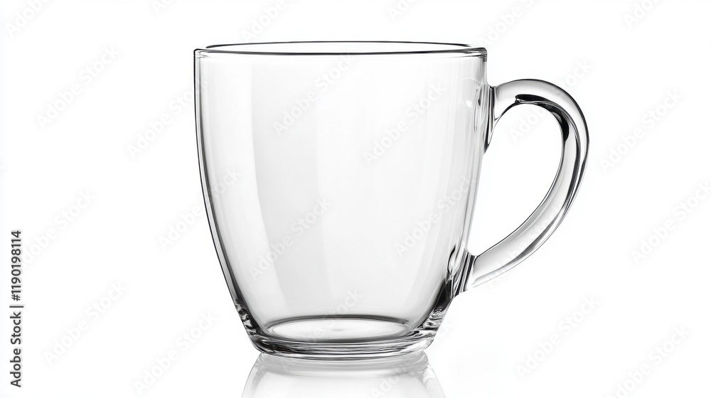 Clear Glass Mug with Handle on a Bright White Background Clear Glass Mug with Handle on a Bright White Background