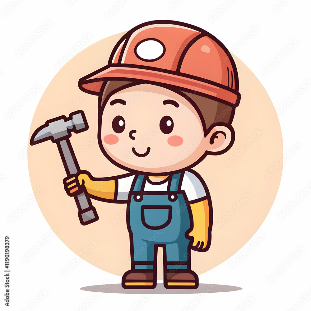 cute handyman holding hammer cartoon vector icon cute handyman holding hammer cartoon vector icon