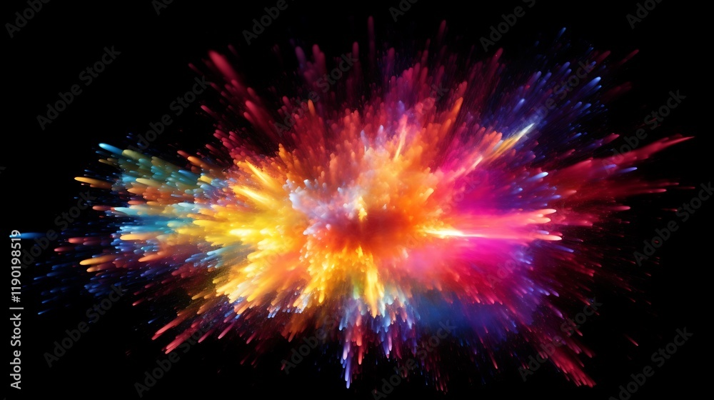 Vibrant Colorful Explosion Of Paint Splashes Across Black Background Vibrant Colorful Explosion Of Paint Splashes Across Black Background