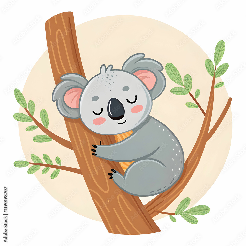 Fototapeta premium cute koala sleeping on the tree cartoon animal