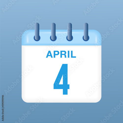 April 4 - calendar and Time planner. Daily Calendar Icon reminder. Vector Illustration.