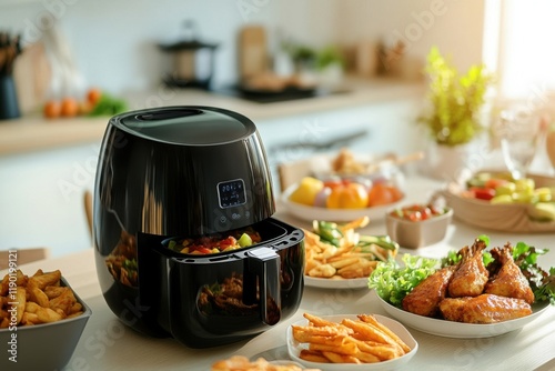 Family Meal Set with Air Fried Foods on a Table