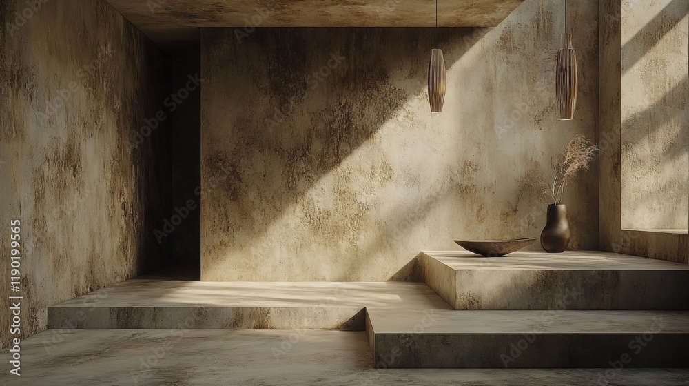 Modern Minimalist Interior with Natural Textures and Soft Lighting Modern Minimalist Interior with Natural Textures and Soft Lighting