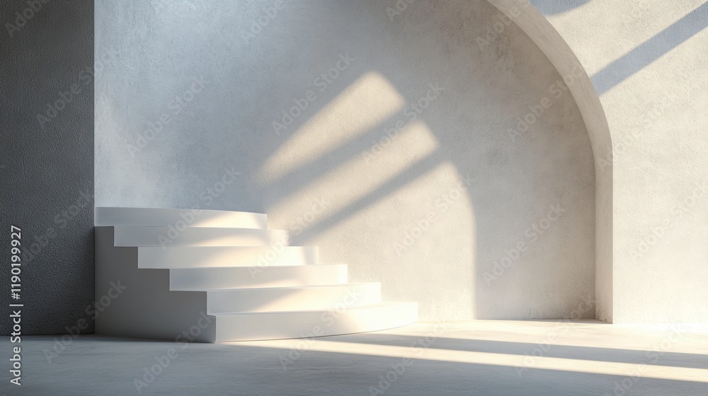 Minimalist Interior with White Stairs and Soft Shadow Play Minimalist Interior with White Stairs and Soft Shadow Play