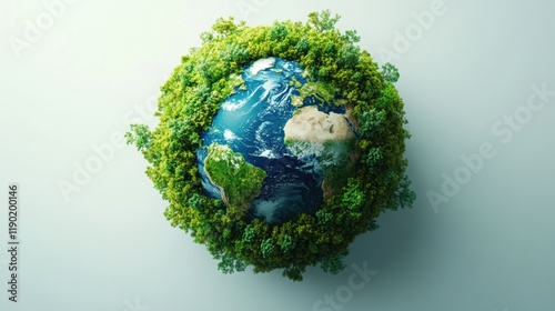 Fototapeta Naklejka Na Ścianę i Meble -  Lush Green Forest Surrounding Planet Earth with Vibrant Oceans