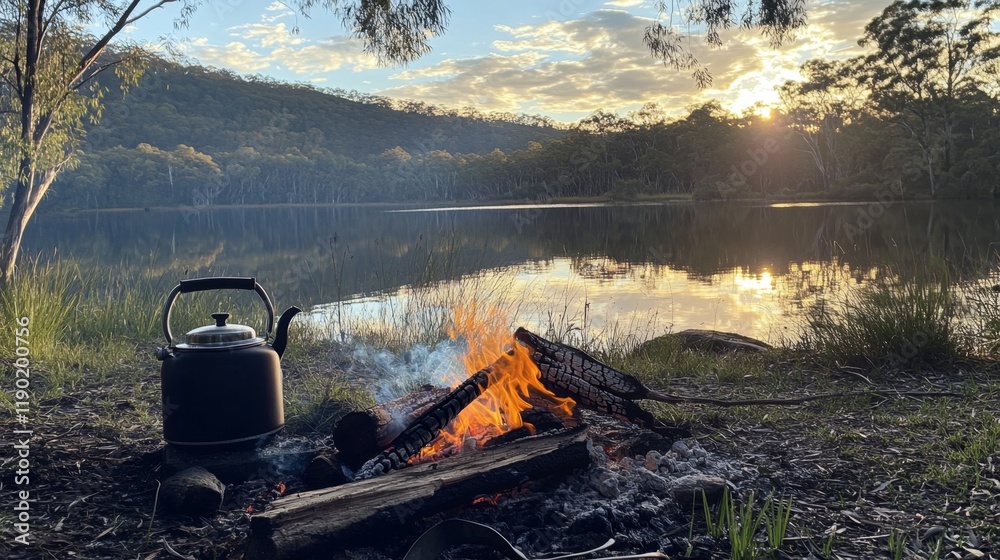 Serene Sunset Lakeside Campfire Serene Sunset Lakeside Campfire