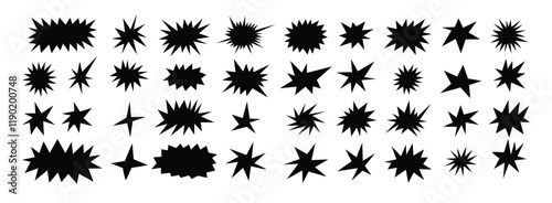 Starburst shapes set. Cute collection of stars and sparkle doodle