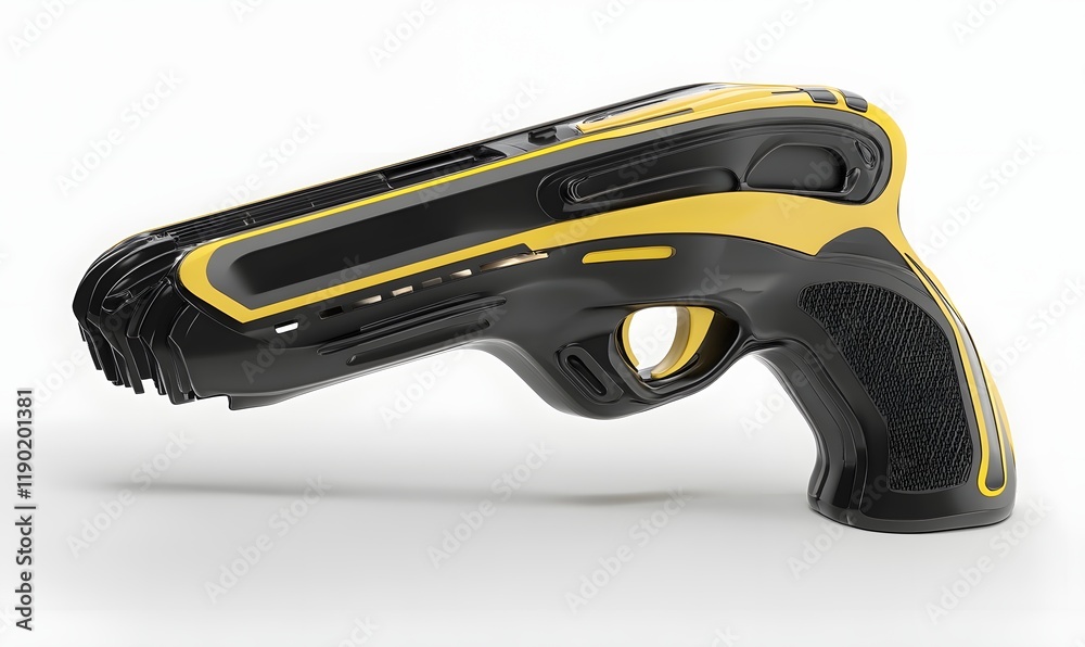 Futuristic black and yellow pistol isolated on white. Futuristic black and yellow pistol isolated on white.