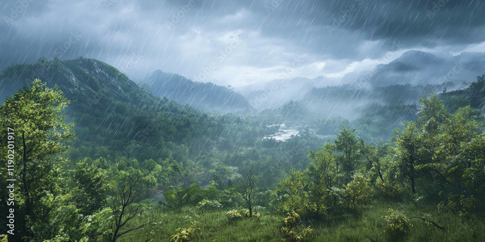 Obraz premium Storm with Heavy Rain and Strong Winds for Dramatic Weather Scenes