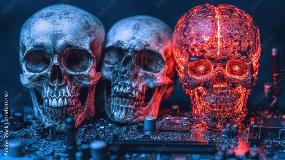 Three Distinct Skulls Merging Traditional and Futuristic Aesthetics Three Distinct Skulls Merging Traditional and Futuristic Aesthetics