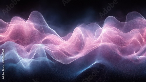Ethereal Waves of Light in Soft Pink and Blue Hues with Darkness