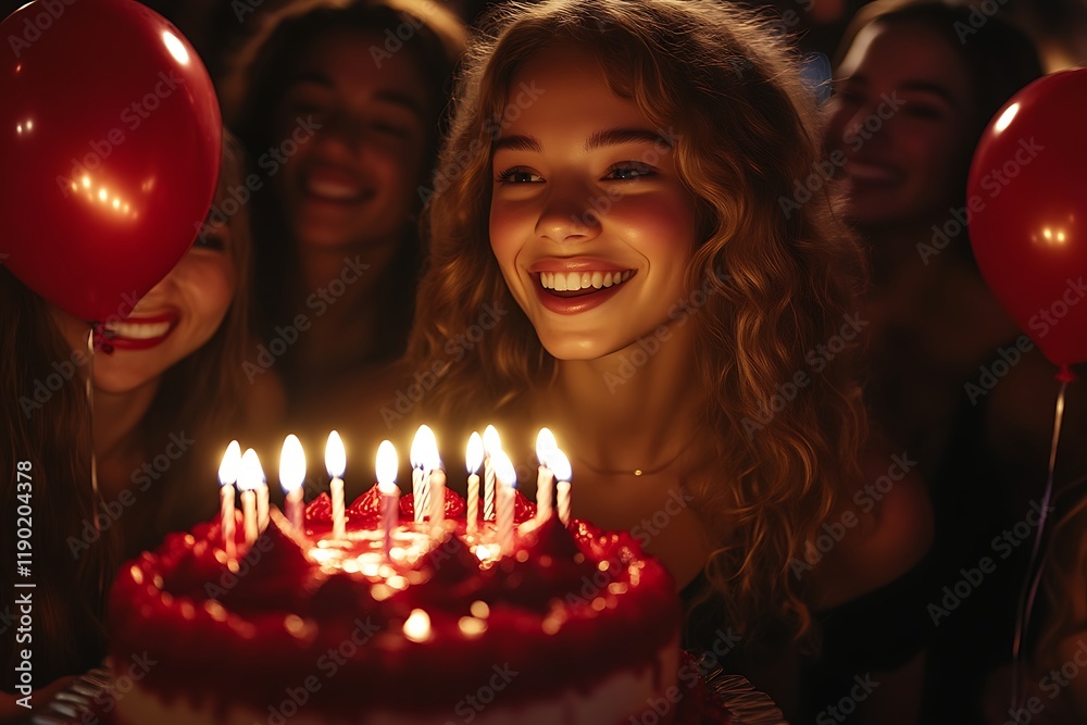 Happy woman celebrating birthday with friends. Happy woman celebrating birthday with friends.