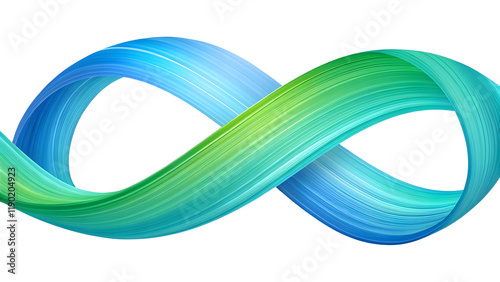 Vibrant brushstroke, fluid ribbon shape, abstract art, blue and green gradient, dynamic curve, paint swirl, colorful wave, digital illustration, neon colors, smooth transition, artistic swoosh, energe