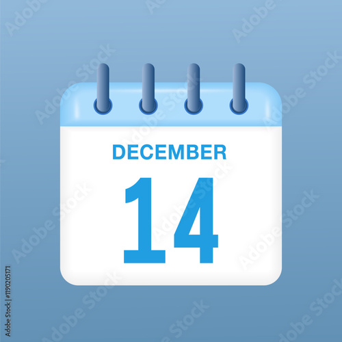 December 14 - calendar and Time planner. Daily Calendar Icon reminder. Vector Illustration.