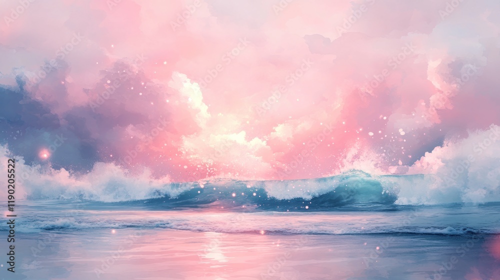 Serene Ocean Waves at Sunset with Colorful Sky and Soft Light Serene Ocean Waves at Sunset with Colorful Sky and Soft Light