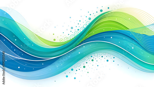 Vibrant brushstroke, fluid ribbon shape, abstract art, blue and green gradient, dynamic curve, paint swirl, colorful wave, digital illustration, neon colors, smooth transition, artistic swoosh, energe