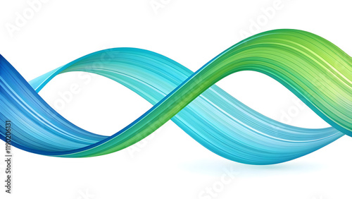 Vibrant brushstroke, fluid ribbon shape, abstract art, blue and green gradient, dynamic curve, paint swirl, colorful wave, digital illustration, neon colors, smooth transition, artistic swoosh, energe
