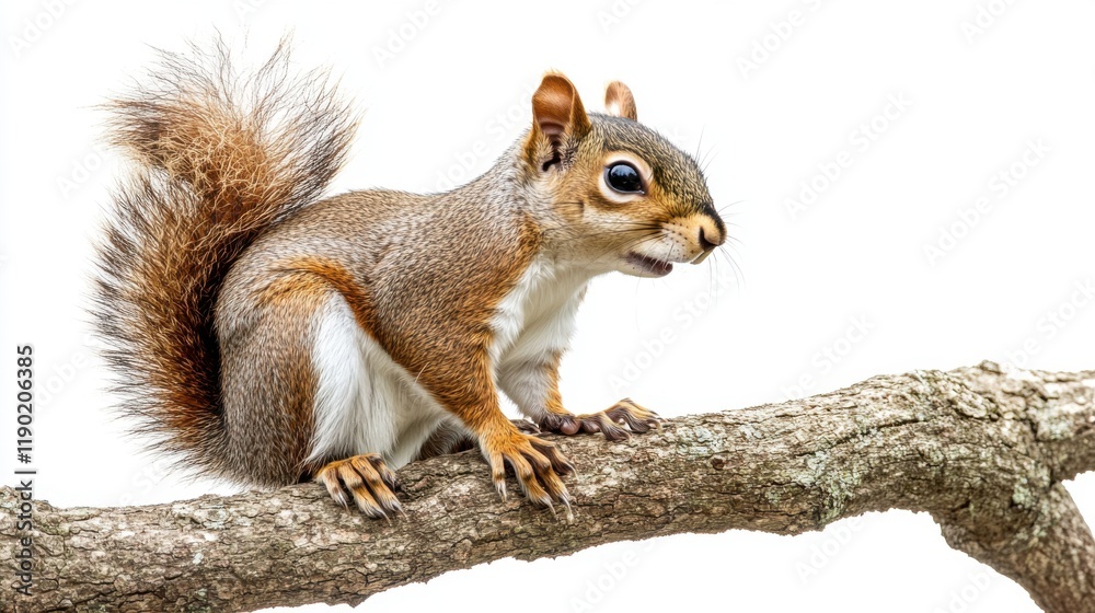 Squirrel Sitting on Tree Branch with Fluffy Tail Squirrel Sitting on Tree Branch with Fluffy Tail