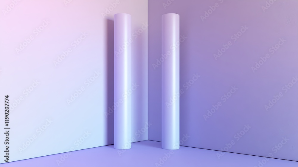 Fototapeta premium Two Cylindrical Forms in a Corner of a Room