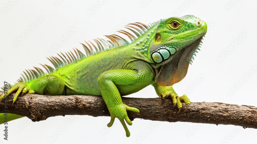 Vibrant Green Iguana Resting on a Branch Vibrant Green Iguana Resting on a Branch
