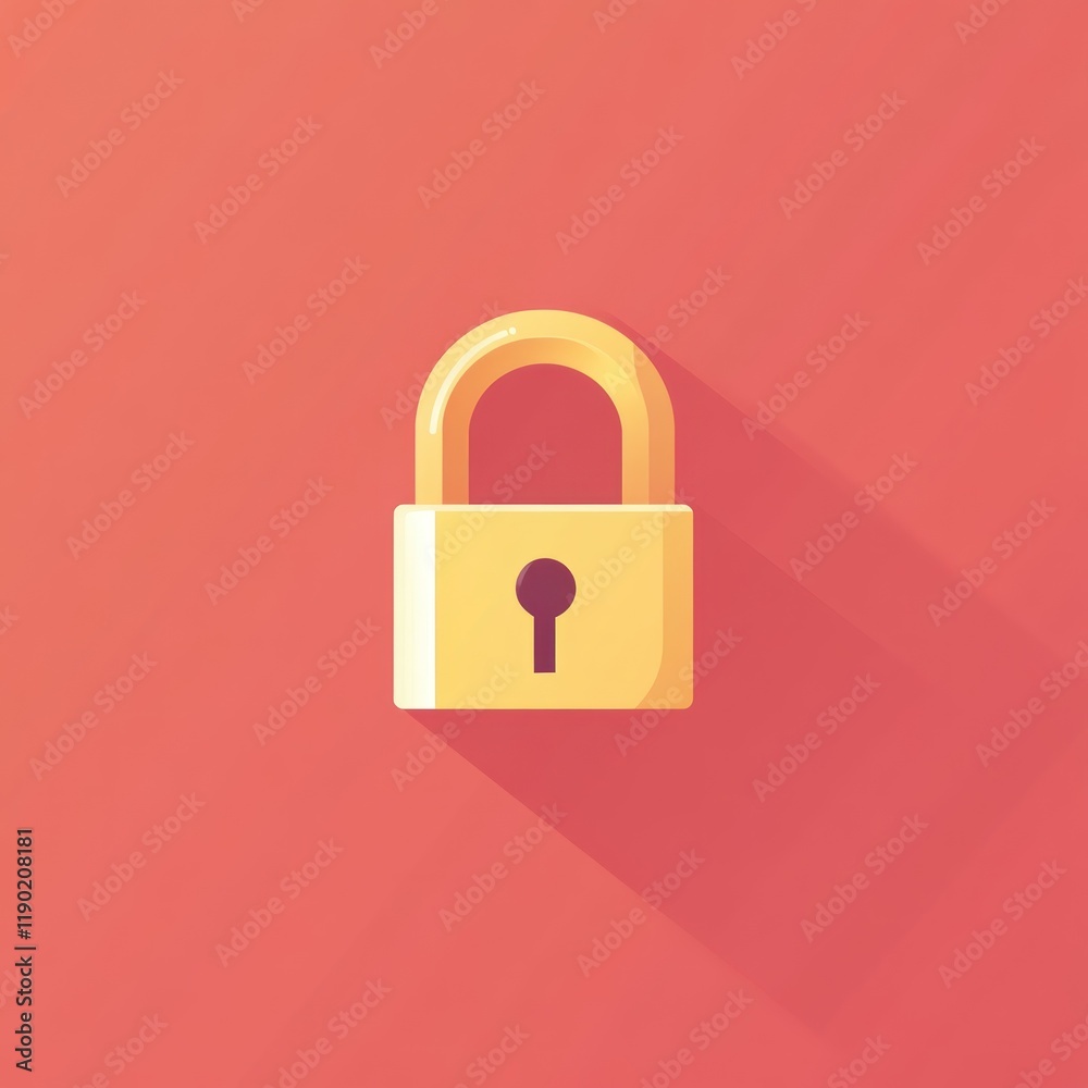 Gold padlock icon on red background. Gold padlock icon on red background.