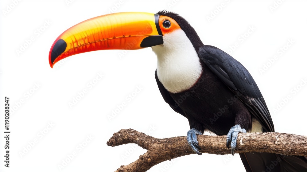Vibrant Toucan with Orange Beak on a Branch Vibrant Toucan with Orange Beak on a Branch