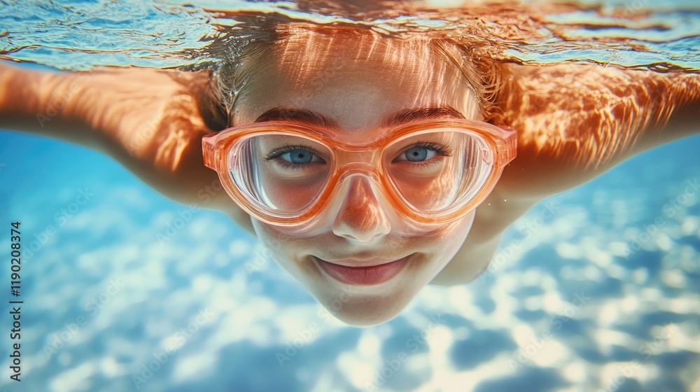 Fototapeta premium Female swimmer at the swimming pool.Underwater photo.
