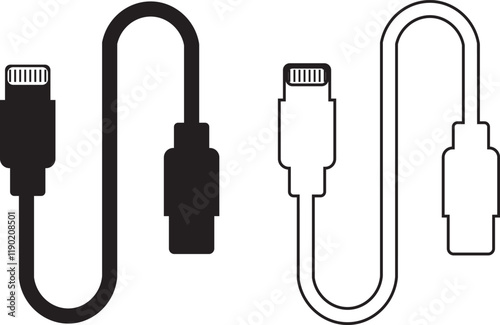 USB cable port icon set. USB type C A lightning and micro usb mobile phone charger vector collection isolated transparent. Plug adapter symbol. Electronic device connector. Smartphone charger sign