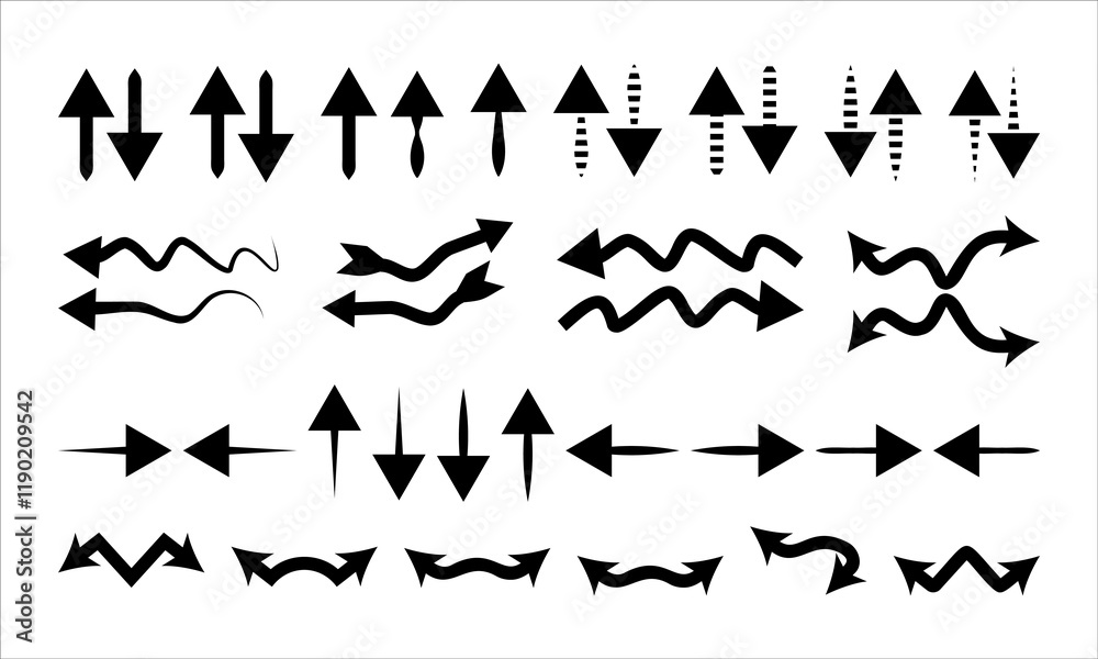 Fototapeta premium Black arrow collection vector design icon set on white background.
