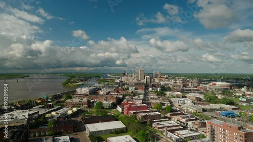 Aerial Panning Beautiful View Of Residential City And River On Sunny Day - Memphis, Tennessee